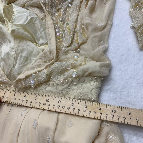 VTG Oleg Cassini Edwardian Silk Dress Wedding Ball Gown Glass Beaded Victorian - Picture 6 of 16